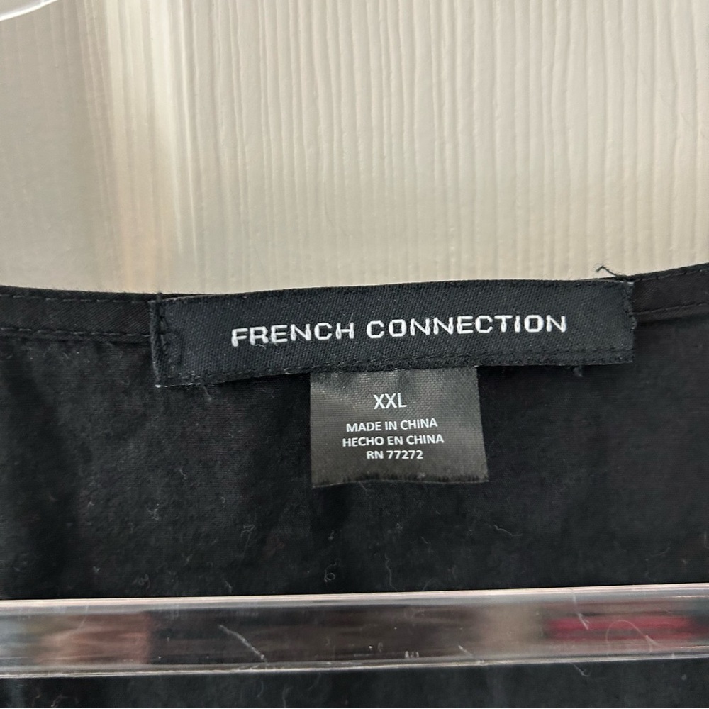 French Connection Black Poplin Puff Sleeve Tiered Midi Dress Cottagecore - Picture 8 of 8